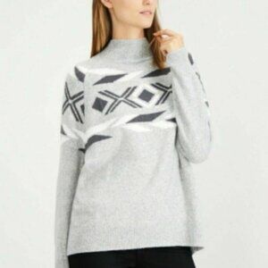 Calvin Klein Sweater Womens Sz L Fair Isle Nordic Cottage Countryside Gray Mock